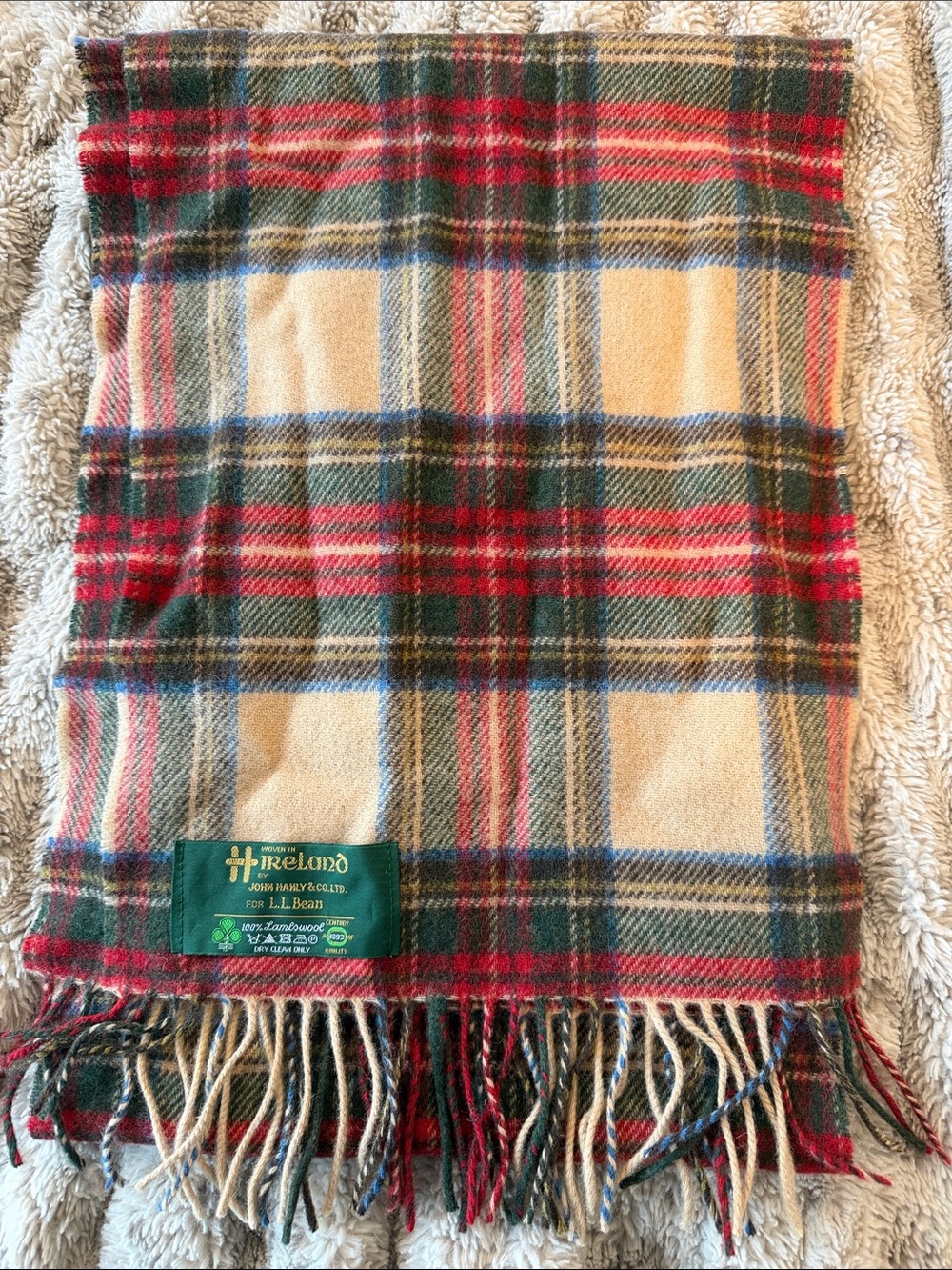 L.L.Bean Cream & Red Plaid Scarf